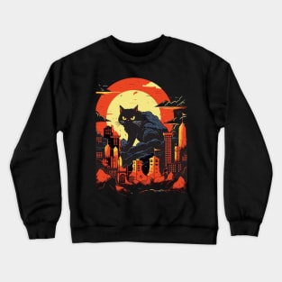 Japanese Sunset Giant Black Cat CatZilla Crewneck Sweatshirt